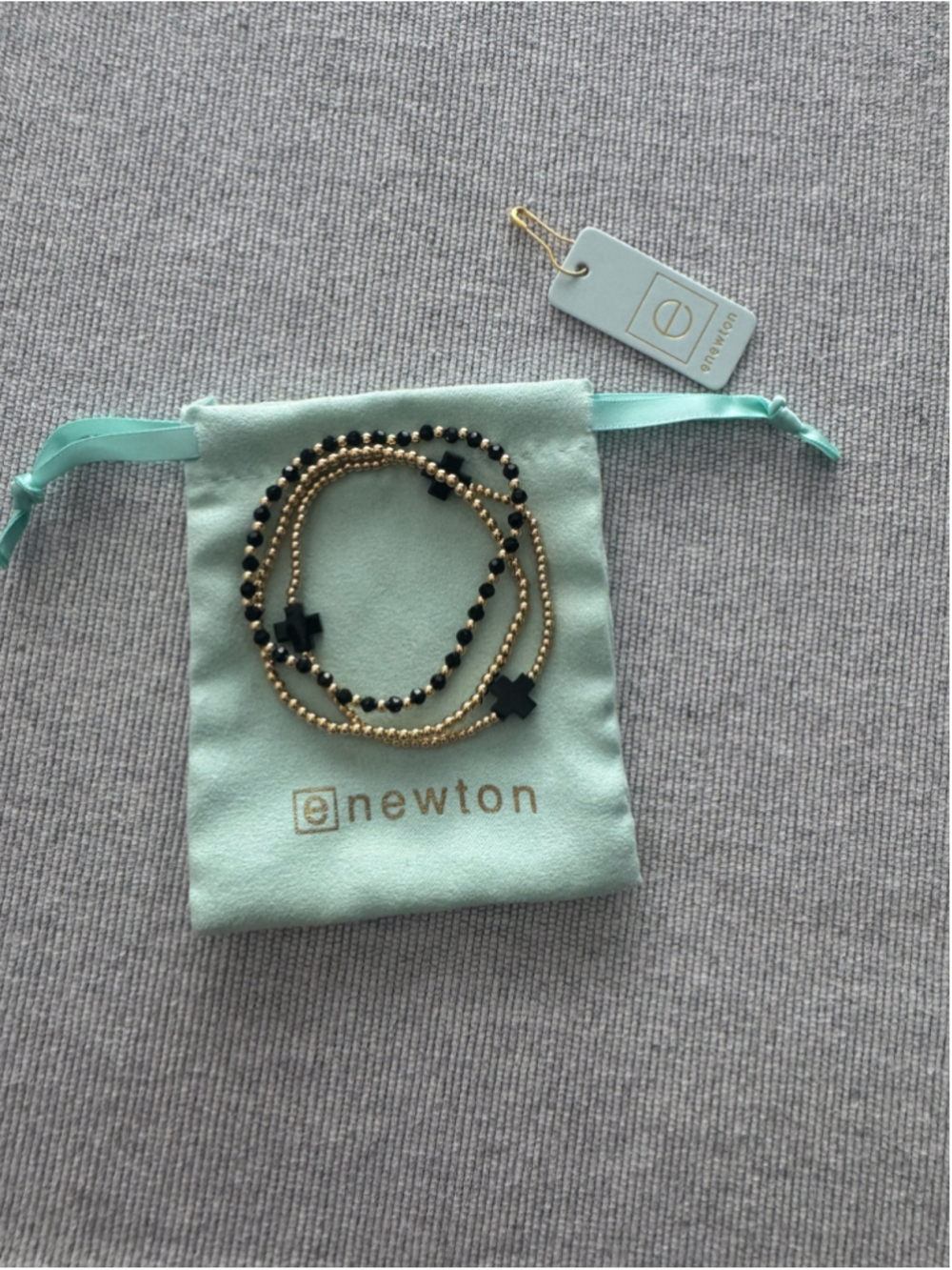 eNewton Gold & Black Cross Beaded Bracelet 3-Piece Stack Set